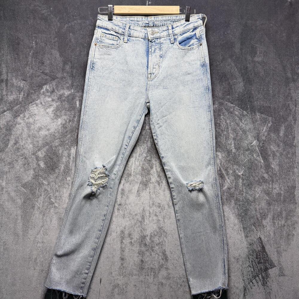 Old Navy Jeans Womens 4 Blue Mid Rise Vintage Slim Light Wash Distressed Raw Hem